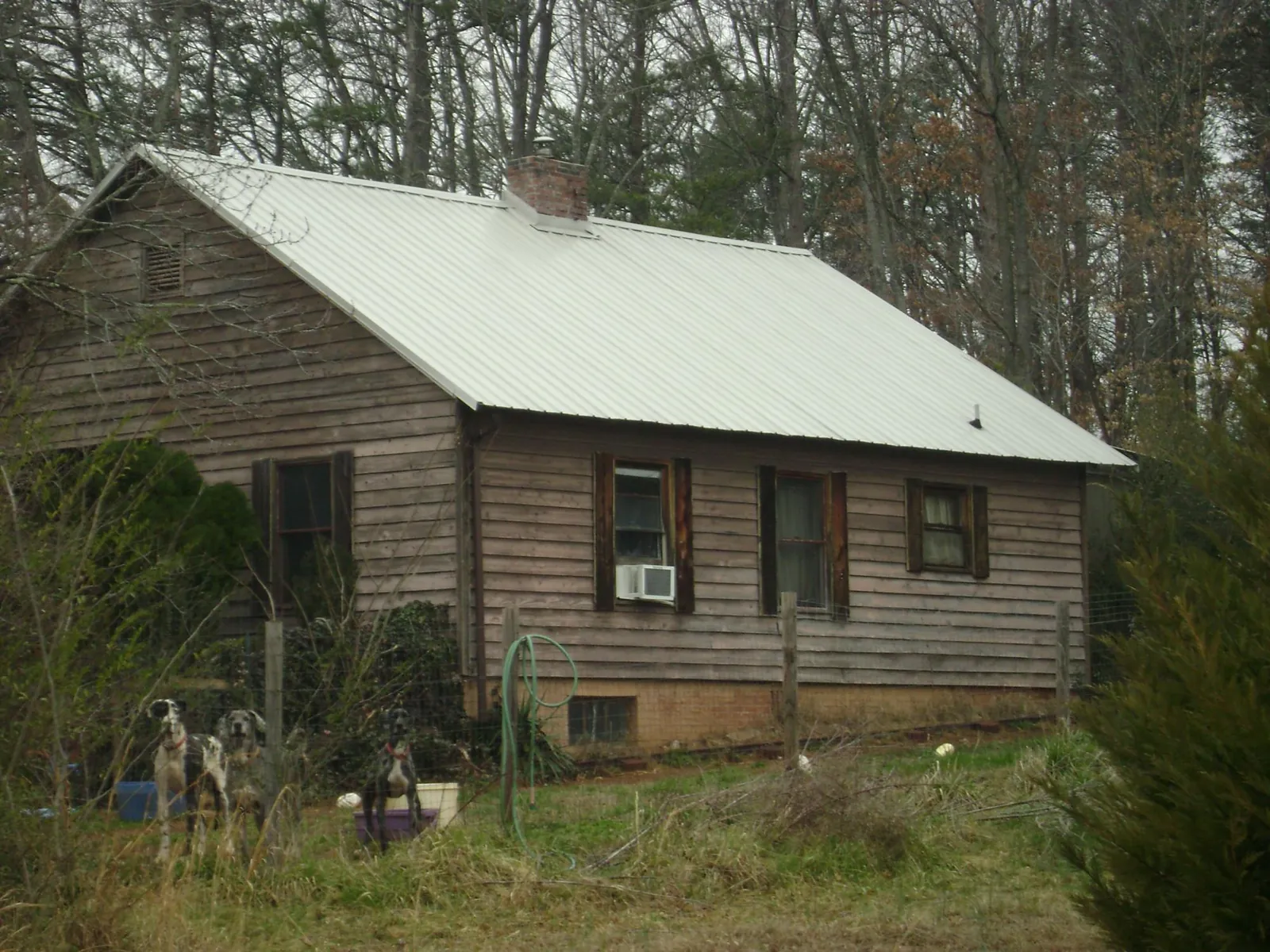 White metal roof on an old wood sided farmhouse, from a Metal Roof Installation job in Locke
